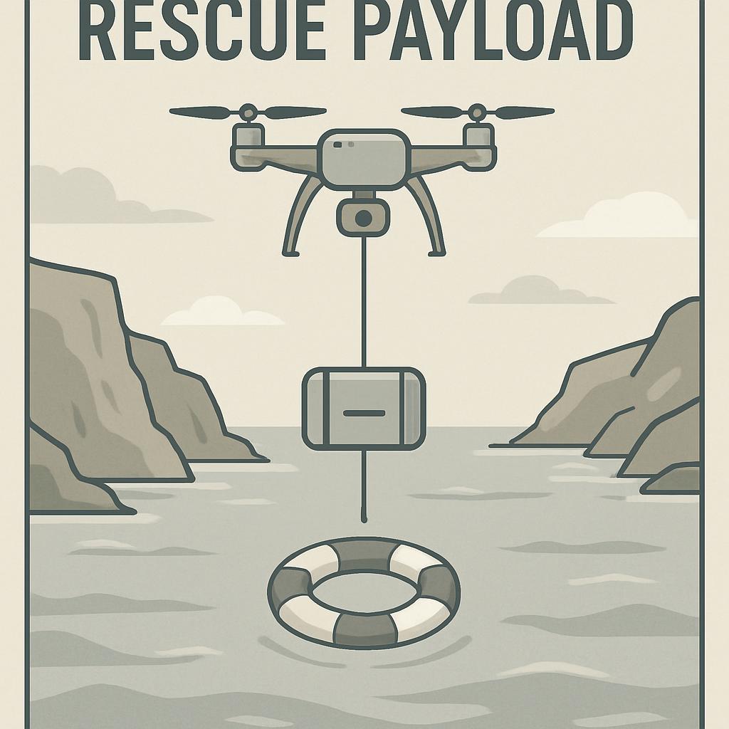 Rescue Payload, Drone, Water, Life Ring, Monochrome
